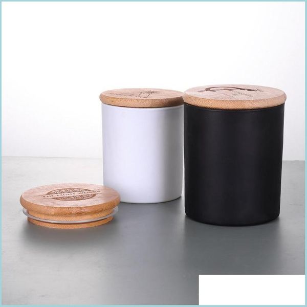 Packing Bottles Candle Cup Empty Glass Jar With Bamboo Lid For Wax Cream Frosted Clear Matte Black Candles Jars Candlestick Aromathe Dh49D
