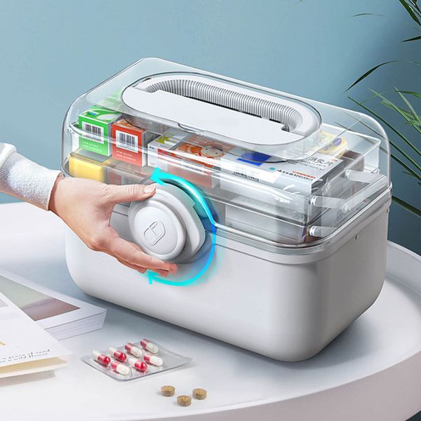 Storage Boxes Bins 3 Layers Large Capacity Family Medicine Organizer Box Portable First Aid Kit Container Emergency 230613