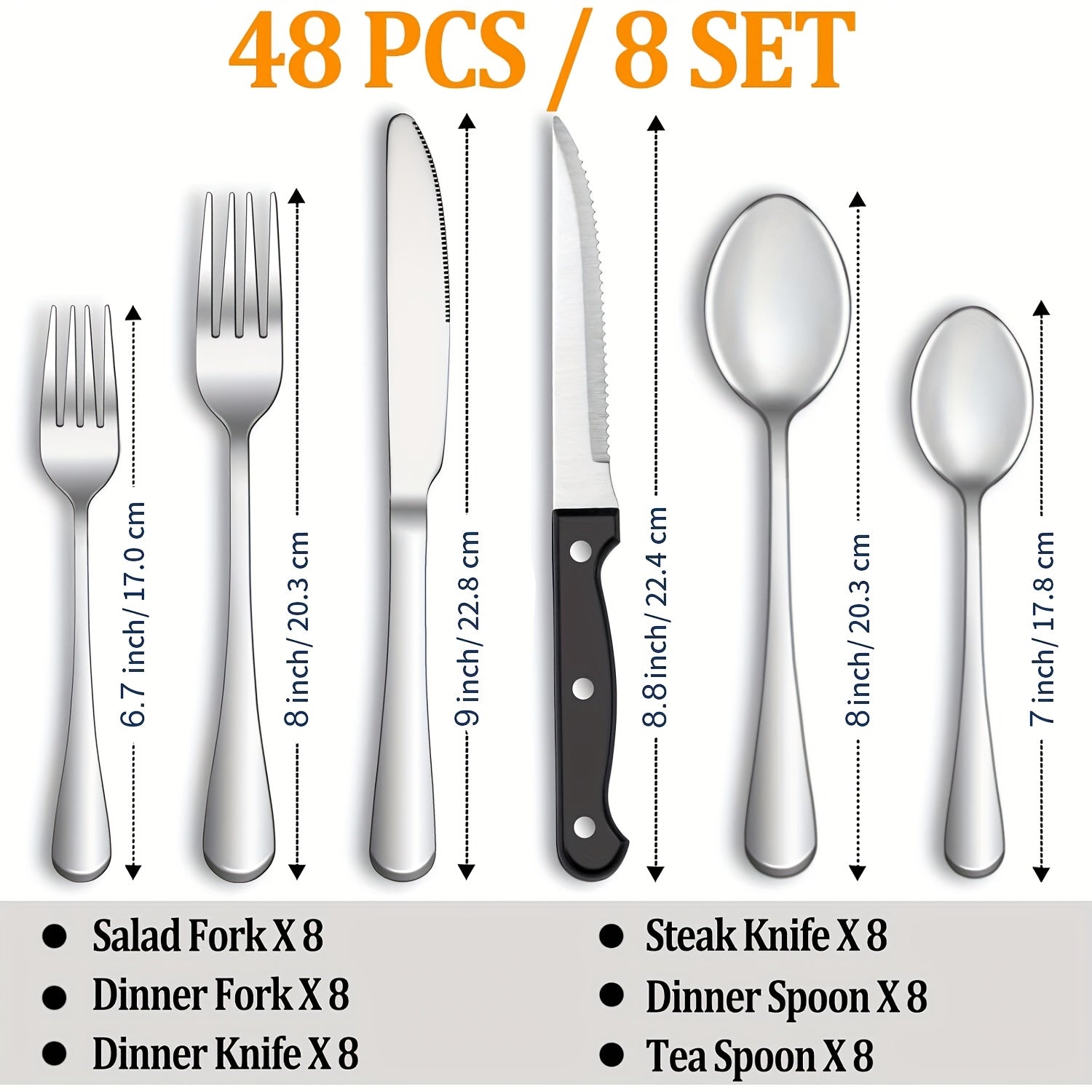 TEMU 48-piece Silverware Set With Steak Knives, Halloween Stainless Steel Flatware Cutlery Set, Eating Utensils For 8, Spoons Forks Knives For Home