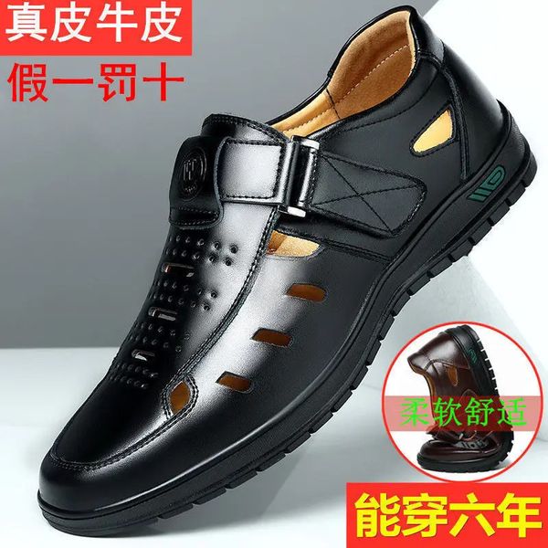 Men Genuine Leather Sandals Summer Breathable Casual Shoes for Man on Clogs Outdoor Non Slip Hand Made Sandalias 330de