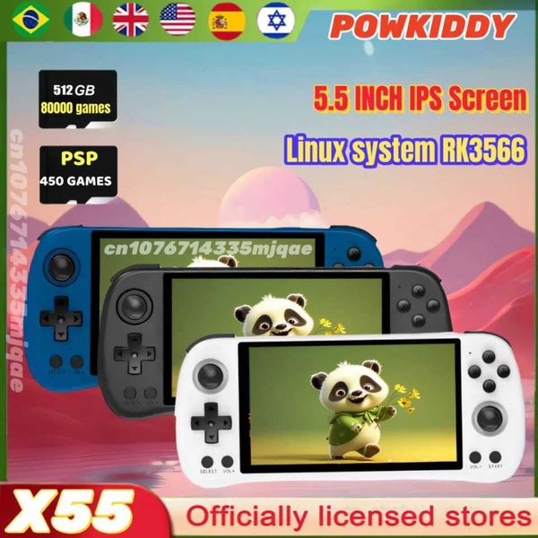 Portable Game Players POWKIDDY X55 5.5-inch retro handheld portable video game console Linux system TV HDMI retro player 512G 90000 gaming P
