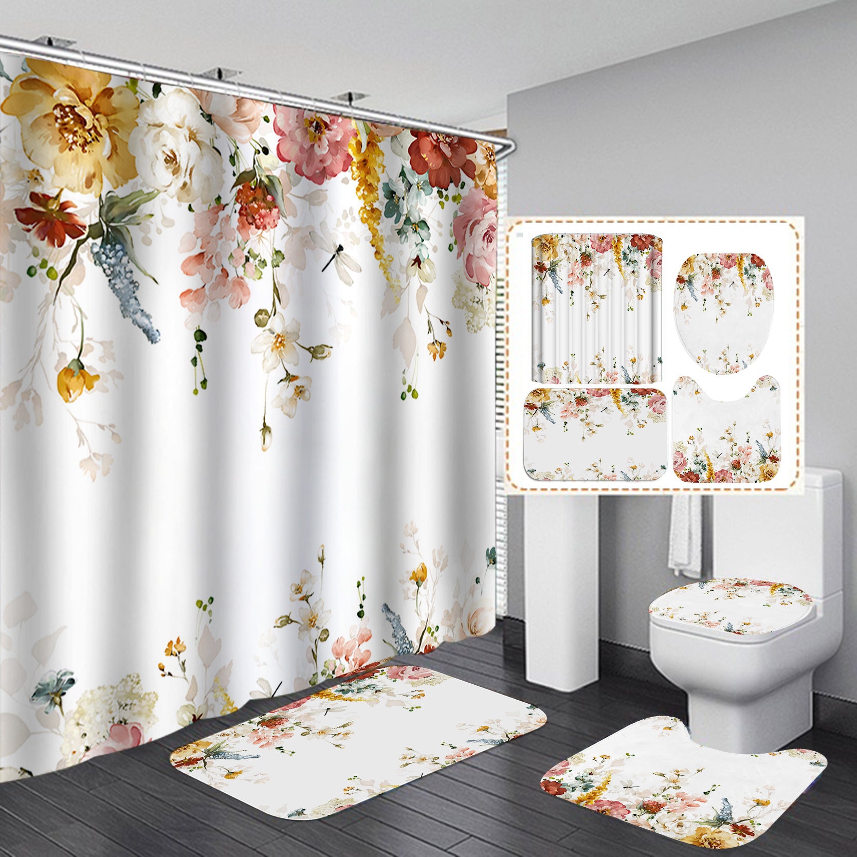 YL-37470 bathroom toilet punch-free curtain waterproof anti-light roller blinds toilet toilet block curtain toilet three-piece set