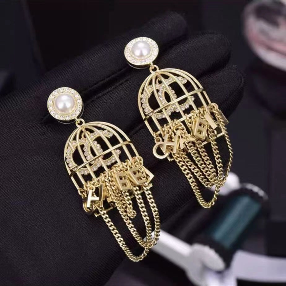 Stud Dangle Chandelier Designer Chanls Luxury Senior Bird Cage Women&#039;s Earrings