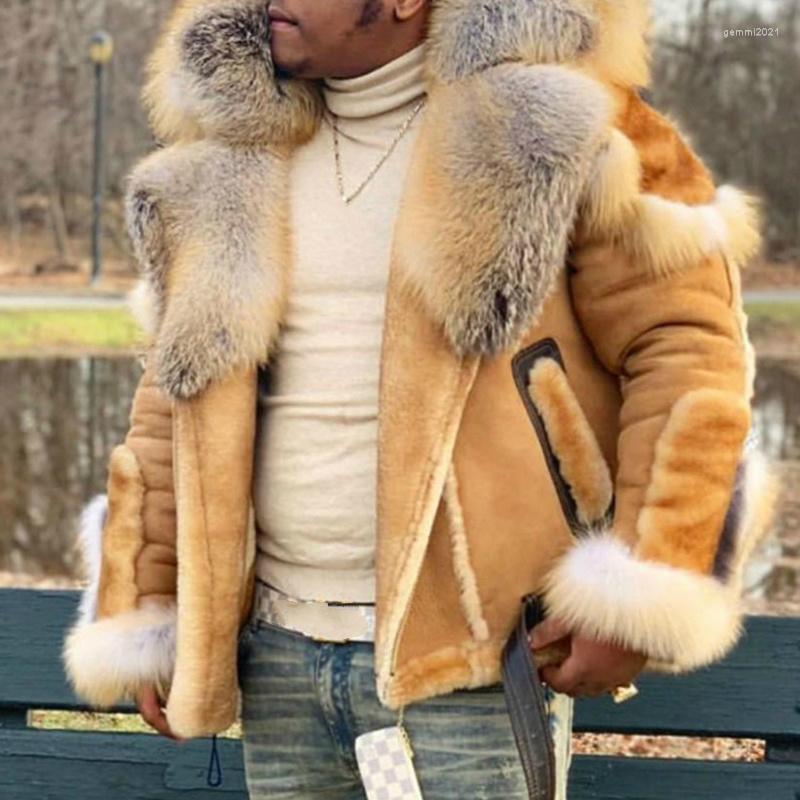 Men&#039;s Jackets Faux Leather Plush Fur Coats Men One Large Collar Coat Man Casaco Feminino Clothes Vintage Harajuku Plus Size 4XL