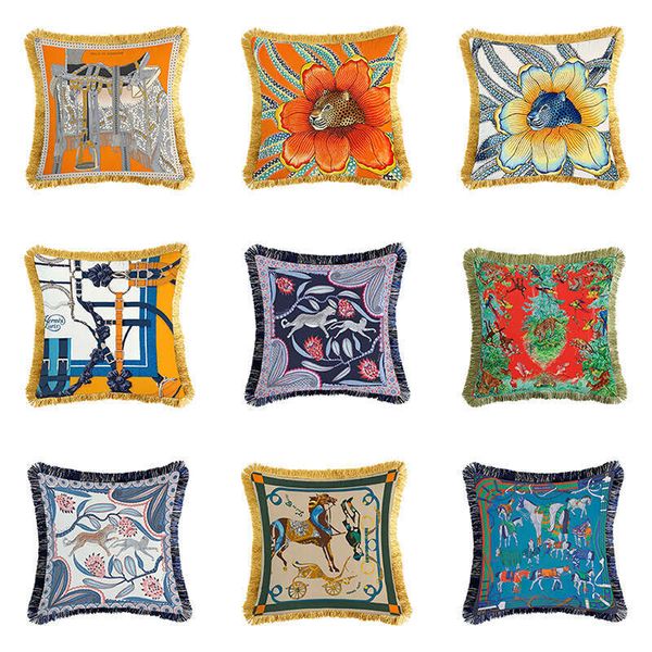 Lisieux French tassel home sofa cover pillowcase 45cm European style model room double-sided printed cushion