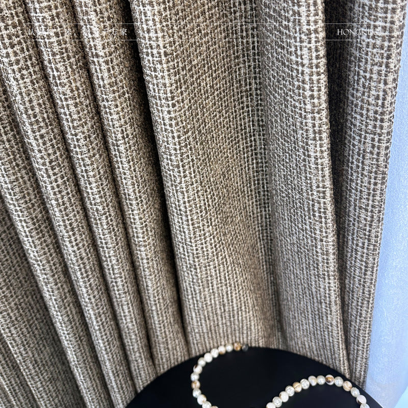 T0396 Waffle Yarn-dyed Jacquard Chenille Cocoa Color Semi-Blackout Curtain Niche Designer Style