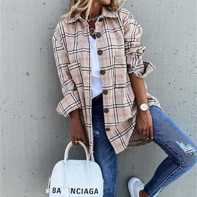 Spring Women Clothing Blouses Classic Plaid Designer Shirt Loose Leisure Long Sleeve Thick Shirt Coat