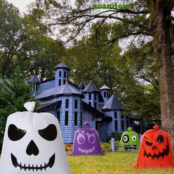 2Pcs Halloween Plastic Leaf Bags With Funny Pumpkin Expressions And Lawn Decorations Ornament Holiday Party Supplies F99