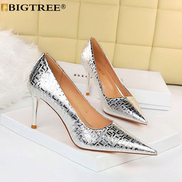 Pumps BIGTREE Stiletto-heel Dress Official Mixed Colors Pointed Toe PU 8.5CM Thin Heels Elegant Wedding Women Shoe 5f5e