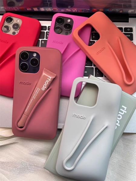 luxury rhode phone case Lipstick Portable Case Design Lip Gloss Lipstick Lip Balm 3D Make-Up Silicone Phone Case for iPhone 16 15 14 13 Pro