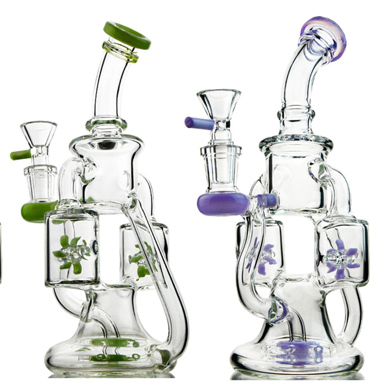 12 Recycler Tube Glass Bongs Vortex Recycler Oil Rigs 9 Inch Height Super Cyclone Dab Rig Water Pipes With 14mm Female Bowl XL167
