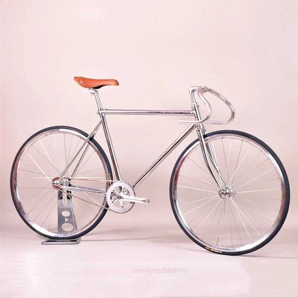 Bikes Bikes Retro Bike 52cm Steel Frame Silver Electroplating Single Speed Bicycle With Aluminum Alloy Wheel Downward Handlebar Y240423 PLX