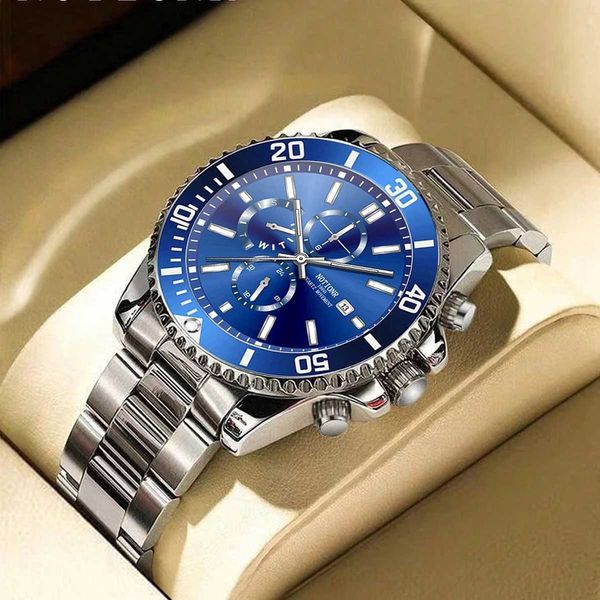 Luxury Mens Business Watches Men Silver Stainless Steel Quartz Watch Male Luminous Clock Z250207