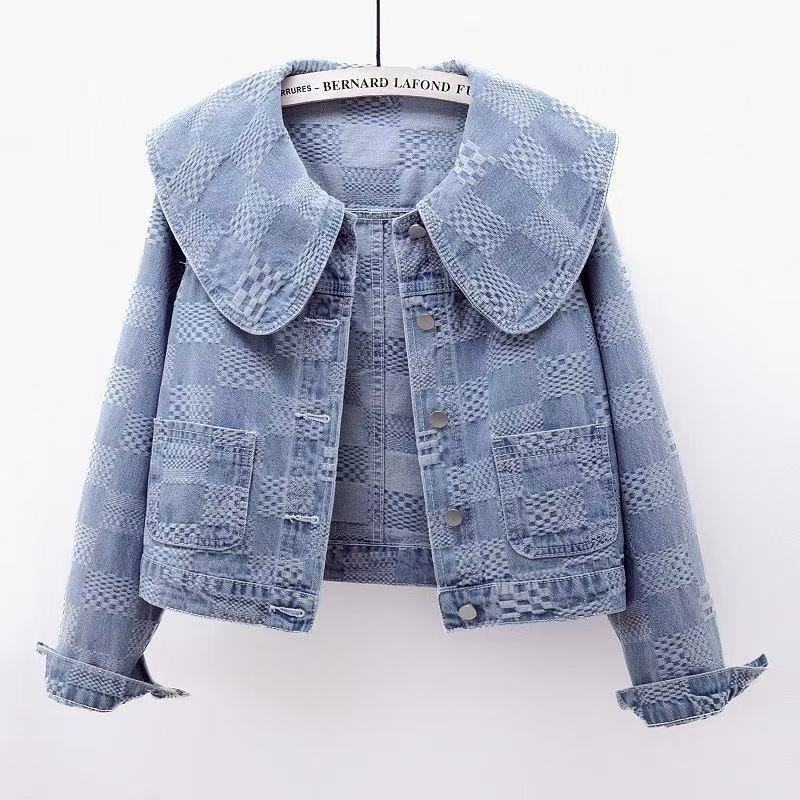 Vintage-Inspired Short Denim Jacket Women, Elegant Doll Collar Design, Stylish & Youthful Top for Early Autumn ddmymoon
