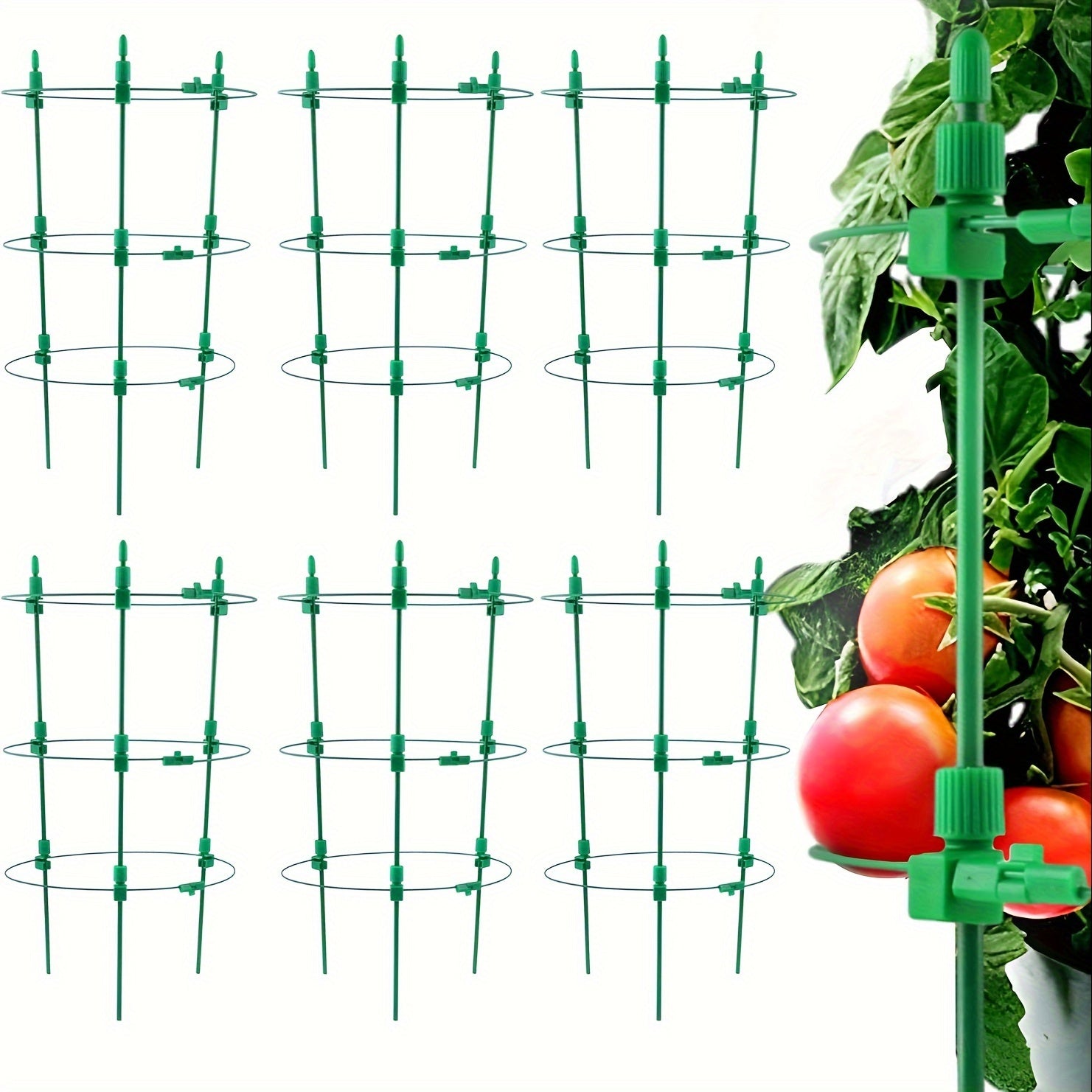 TEMU New Upgraded Garden Tomato Rack 6-piece Set Of 18 Inch Tomato Plant Support Cage, Tomato Pile Grid Rack Suitable For Climbing Plants, Cherries,