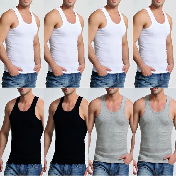 8 Pcs Cotton Mens Sleeveless Tank Top Solid Muscle Vest Men Undershirts Oneck Gymclothing Tees Tops Body Hombre Clothing 240626