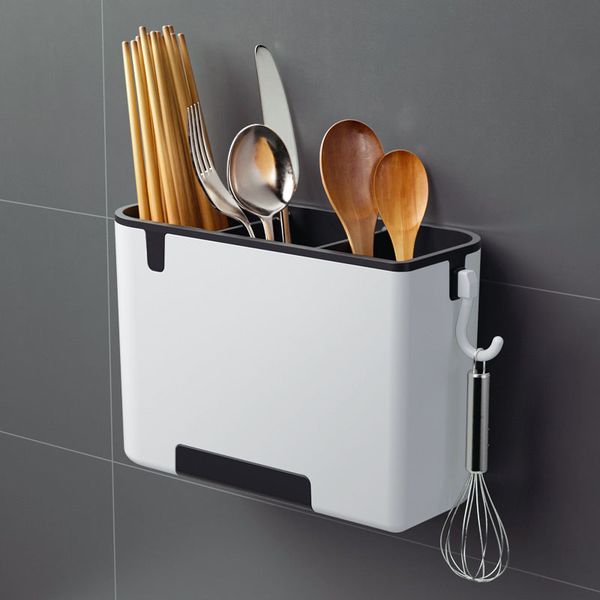 Other Kitchen Storage Organization Cutlery Organizer with Hook Spoon Fork Chopstick Drain Holder Tableware Plastic Shelf Box Accessories 221