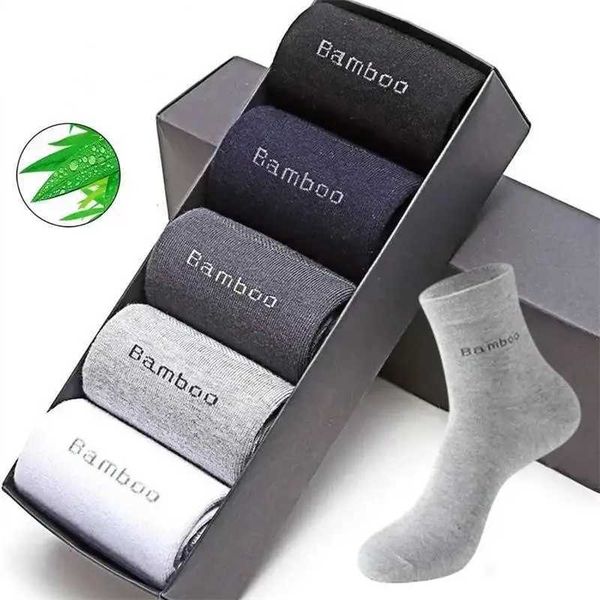 5Pairs-Mens Bamboo Fiber Socks Business Black Mid-tube Socks Deodorant Absorbent Breathable Spring Summer Bamboo Socks for Men Y240906
