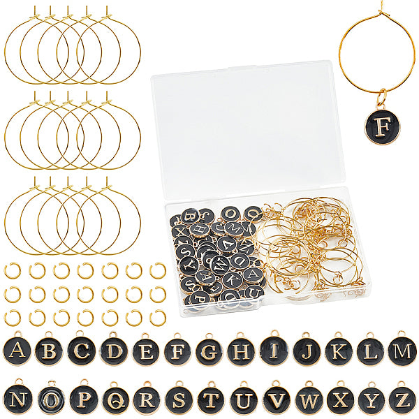 DIY Initialen Buchstaben A-Z Alphabet Messing Emaille Weinglas Charm Ringe Bausätze