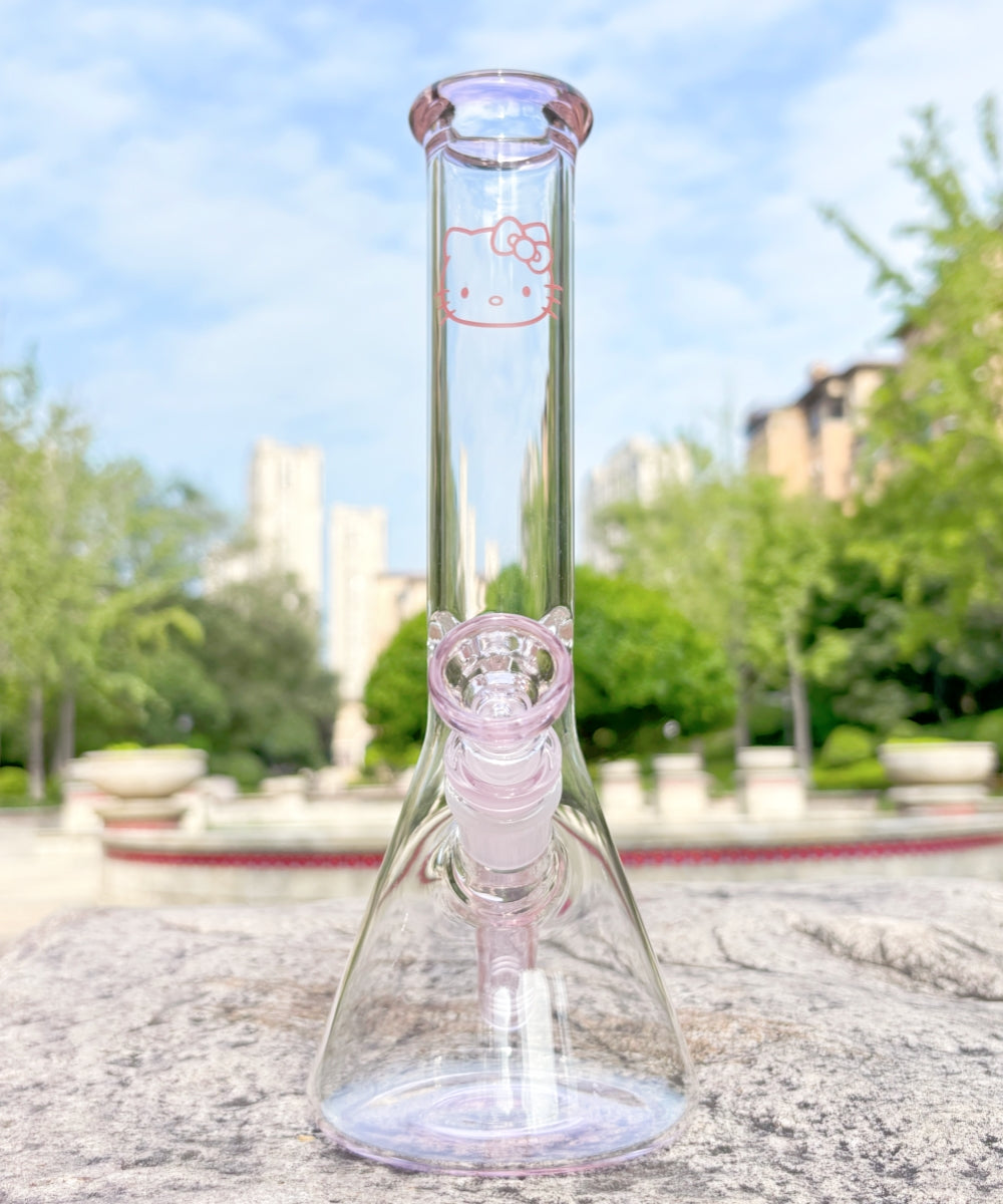 10inch Pink Kitty Glass Bong Cute Hookah Smoking Beaker Bubbler Water Pipe with pink downstem and 14mm tobacco bowl