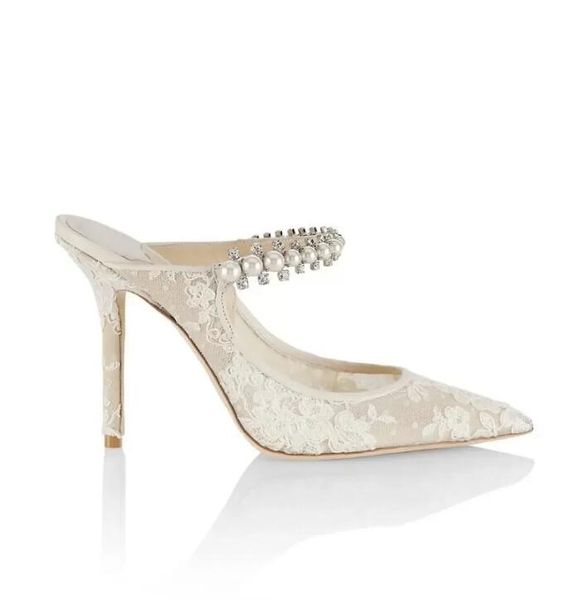 Bridal Wedding Designer Brands Baily Sandals Shoes For Women Lady White Lace Pearls Strappy Lady High Heels Comfort Walking With Box,EU35-43