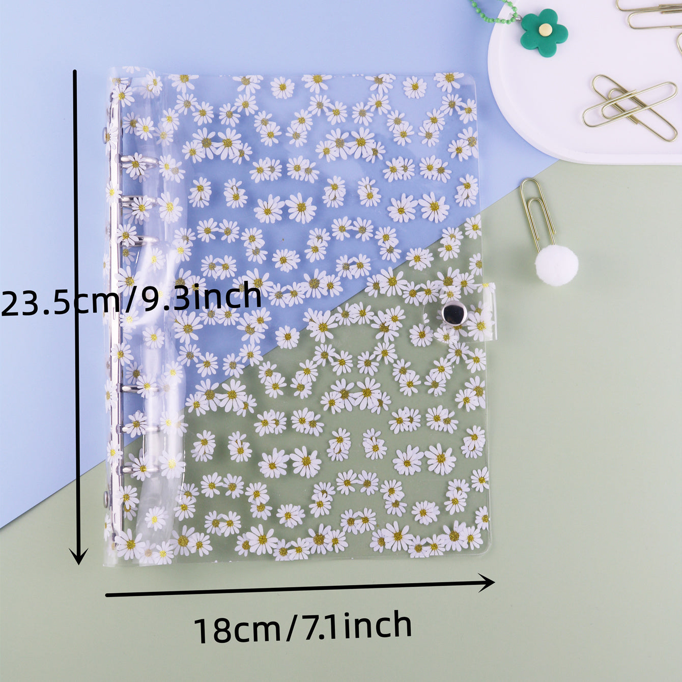 TEMU Transparent Glitter Daisy Binder Cover Notebook Cover Pvc Waterproof Binder