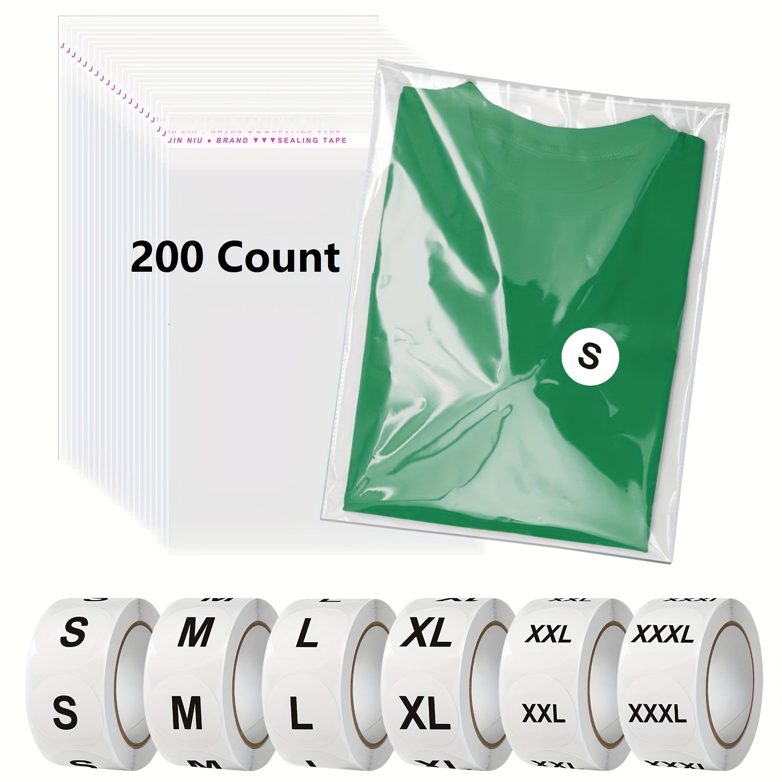 TEMU 11" X 14" (200-300-400 Count) Resealable Poly Bags, With Clothing Shirt Size Stickers 6 Size 3000pcs For Packaging, Clothing & T Shirts - Self