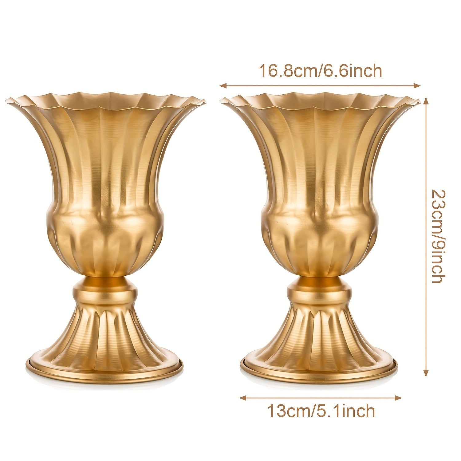 TEMU 2pcs Set Contemporary Golden Metal Trumpet Vase Set - Decorative Centerpieces For Wedding And Home Decor