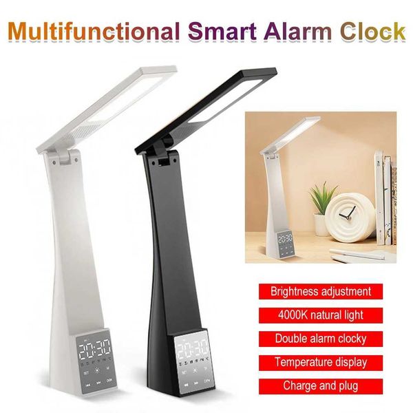 USB LED Desk Lamp with Bluetooth Speaker Temperature Display Alarm Clock Mobile Phone Holder Foldable Table Lamp Reading Light Z241130