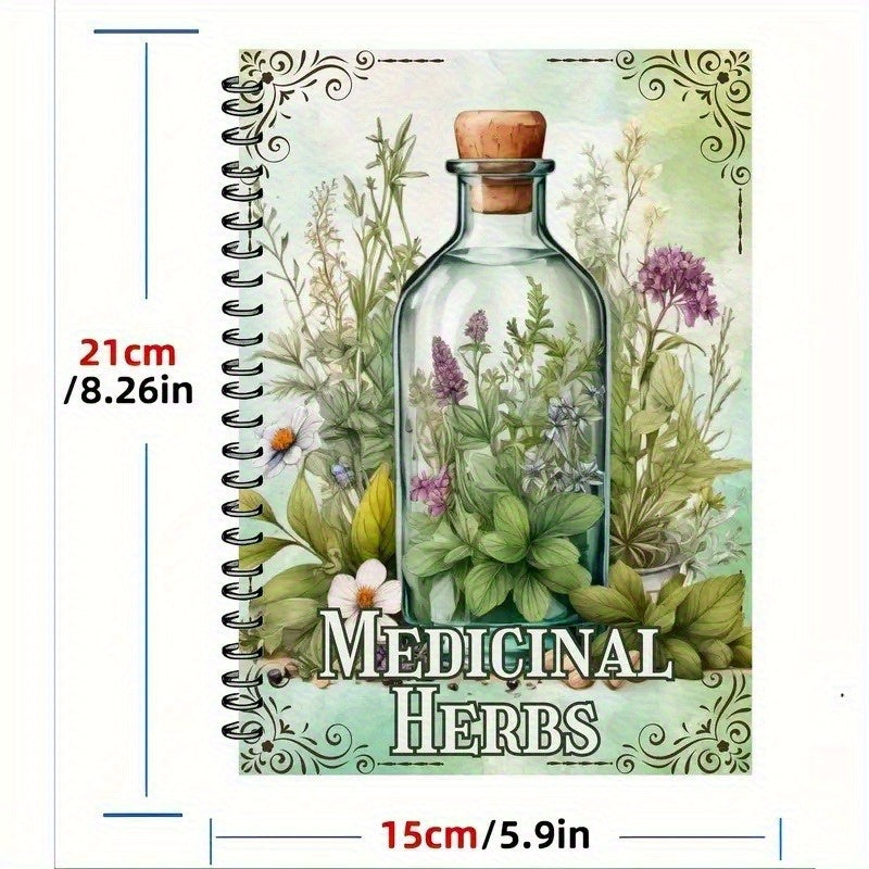 TEMU Medicinal Spiral Notebook With 27 Plant Illustrations, , Perfect For Enthusiasts, All The And Of Herbs, Ideal Gift For Halloween Parties And