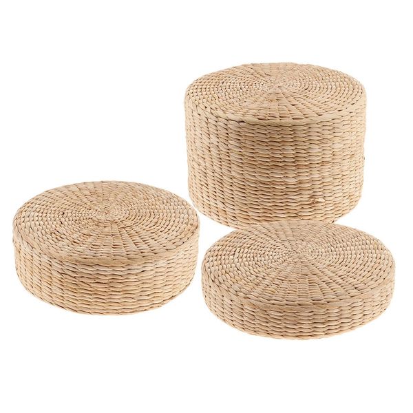 Natural turf round Pouf tatami cushion floor mat Pouf hand woven living room worship meditation mat floor mat 241125