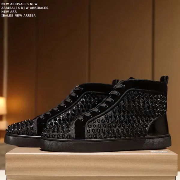 Designer Men&#039;s Women&#039;s High Top Black Rivets Nightclub Flash Couple Shoes 35-48
