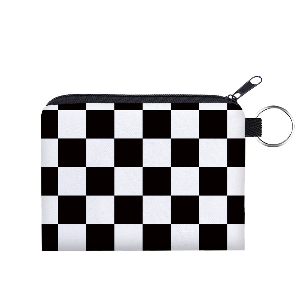 TEMU 3d Printed Polyester Coin Purse With Colorful Checkered Pattern - Portable Key & Card Holder, Earbud Case, Ideal Holiday Gift, Coin Storage