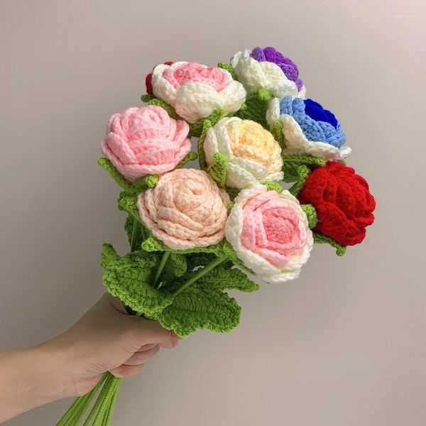 Wers Decorative Finished Knitting Crochet Wedding Bridal Artificial Wer Bouquet Valentine&#039;s Day Gift Hand-Knitted Woven Rose