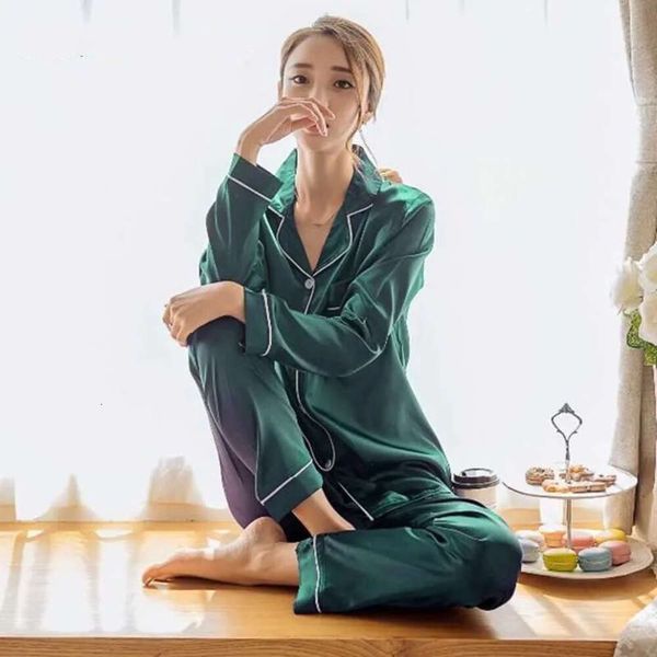 Women&#039;s Womens Silk Satin Pyjamas Long Sleeve Sleepwear Pijama Pamas Suit Female Sleep Two Piece Set Loungewear Plus Size 020723H
