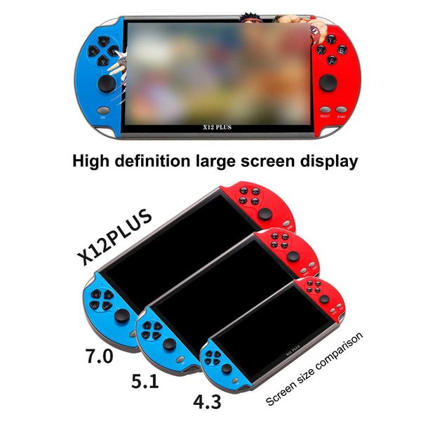Game machine New X12 PLUS Retro Game Handheld Game Console Built-in 2000+Classic Games Portable Mini Video Player 7.1 inch IPS Screen 8G+32G