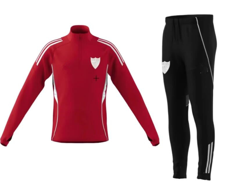 2025 2026 half zipper Sevilla kids and adult tracksuit soccer jersey 24 25 26 tracksuit training Half pull long sleeve zipper sets kit survetement