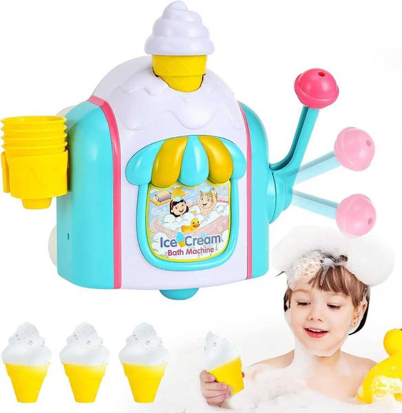 Bath Toys for Toddlers Ages 3-5Ice Cream Foam Maker Bathtub Toy with Snap Buttons Not FallBathtub Bubble Machine Pretend CakeC250108