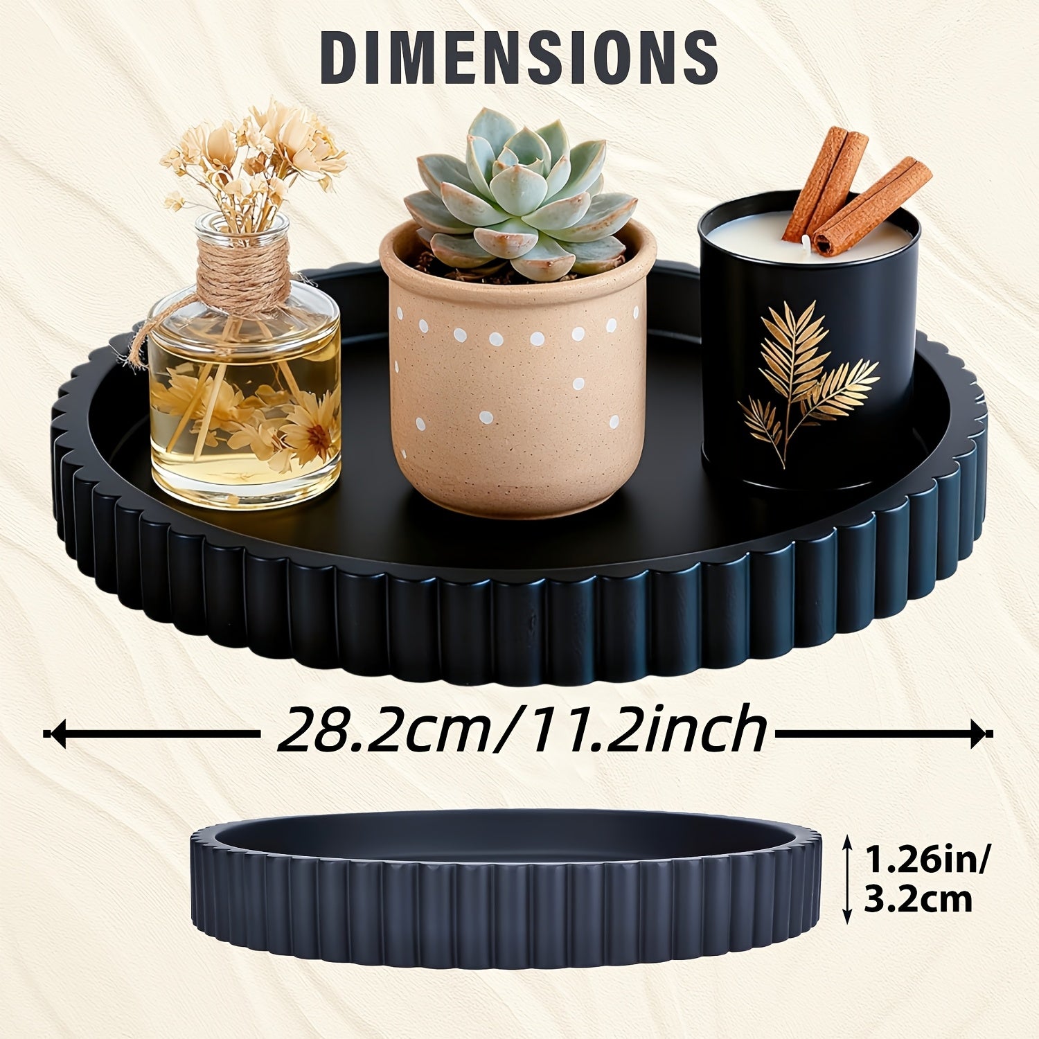 TEMU 1pc Mondrame Boho Wood Decorative Tray - Round Solid Pattern Centerpiece For Coffee Table, Multipurpose Tabletop Jewelry Organizer, Fall Home