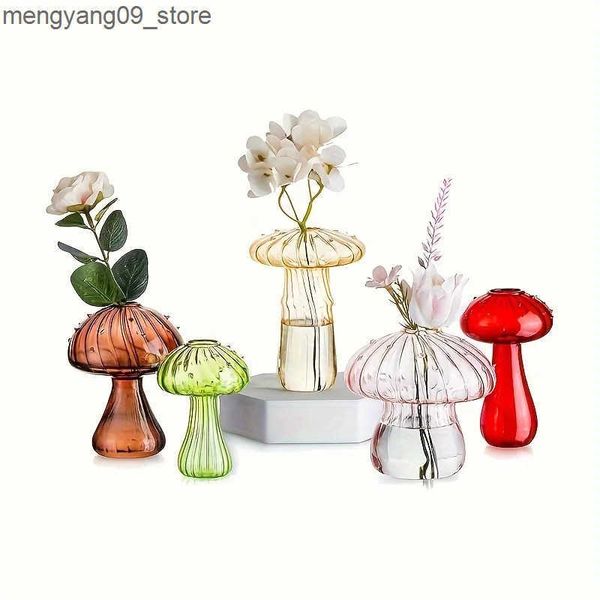 Vases 5 Colors Plant Mushroom Glass Vase Mini Plant Glass Container Unique Small Glass Vase Home Christmas Halloween Decoration J241210