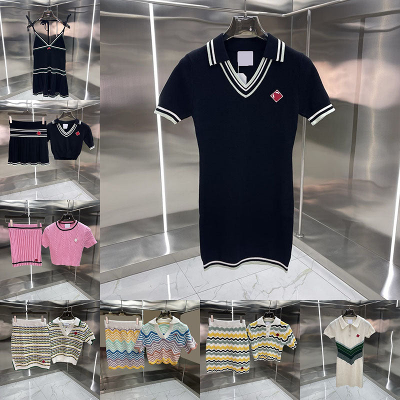 Luxury Brand Knitted Dress Designer Women Summer Cropped Knits Blouse Sporty Tennis Pleated Skirt Birthday Party Wedding Dinner Skirts