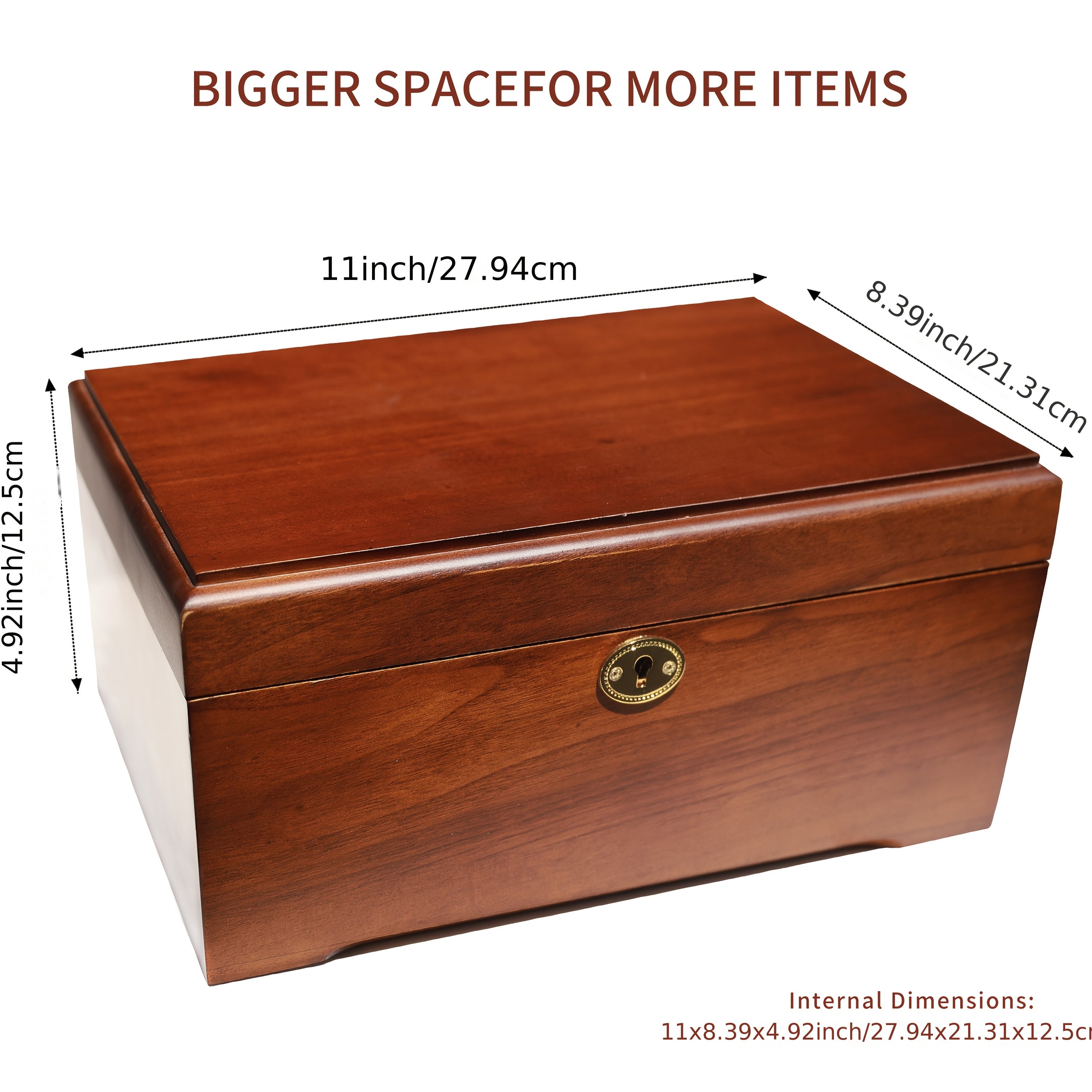 TEMU Hand- Acacia Wood Storage Box With Hinged Lid & Locking Clasp - Rustic Farmhouse Decor For Jewelry, Keepsakes, Recipes - Desktop Organizer,