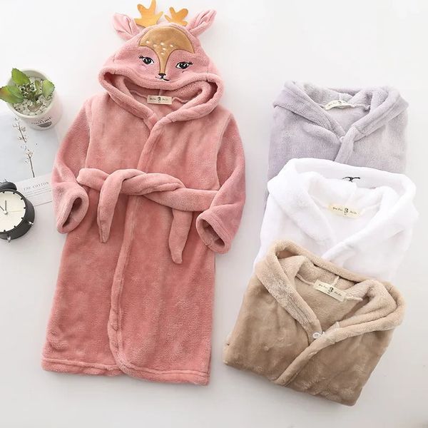 Warm Soft Children Flannel Pajamas Boys Deer Robe Winter Christmas Kids Bathrobe Baby Girl Homewear Child Sleepwear 2-8Year 241112