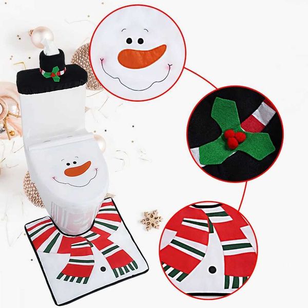 Christmas hot toilet seat Christmas snowman toilet seat floor mat tissue set three piece bathroom decoration set W241204