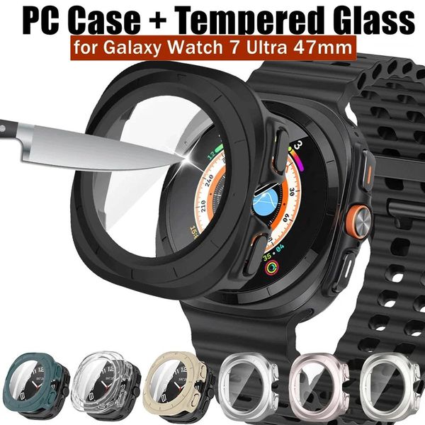 Hard PC + Tempered Glass Cases 360 Full Cover For Samsung Galaxy Watch 6 7 Ultra Wath7 44mm 40mm 47mm FE Anti-Scratch Film Screen Protector