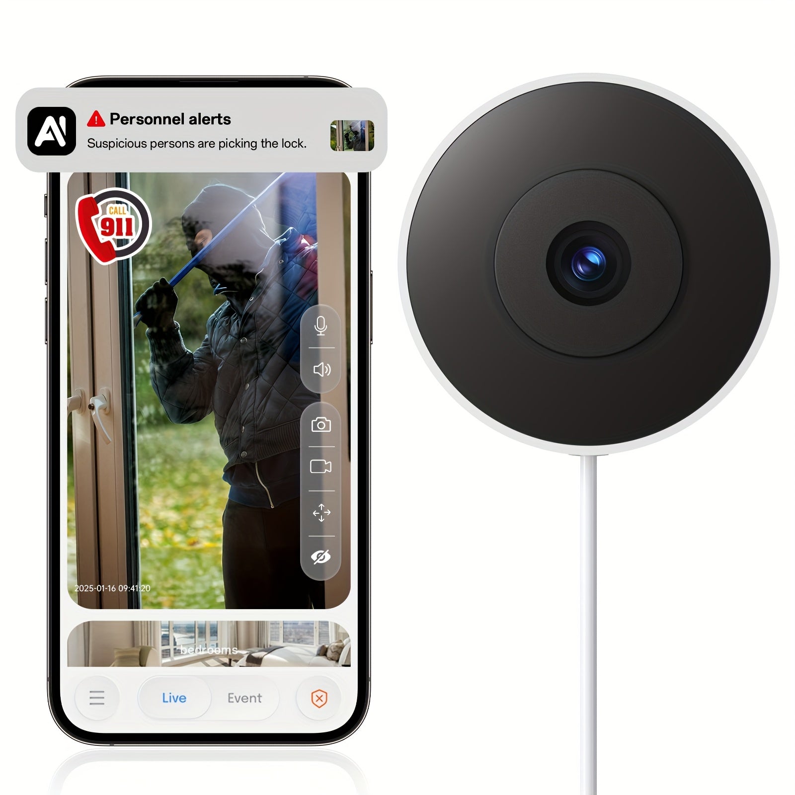 TEMU 2k Ai Indoor Camera 360 Degree Security Camera For , Cameras For Home Security With Black Pet Camera Indoor With Phone App Inside Baby Monitor