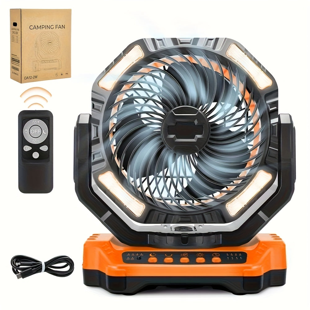 TEMU Sank 40000mah-20000mah Rechargeable Camping Fan, Battery Powered Fan, Portable Ceiling Fan With Led Light, Hook, Automatic Swinging And Quiet,