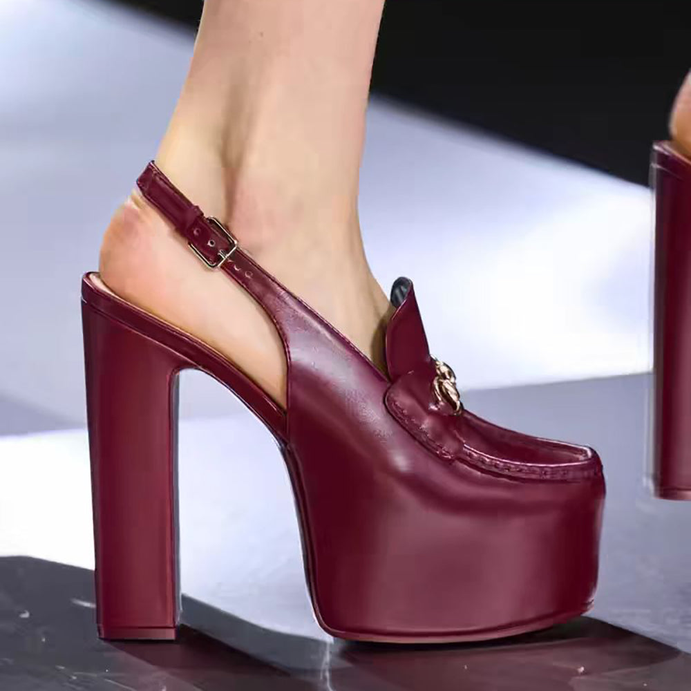 Women&#039;s chunky heel Platform Heel dress shoes Full Grain Leather Hardware buckle decoration suspender sandals Party Evening Shoes luxury design