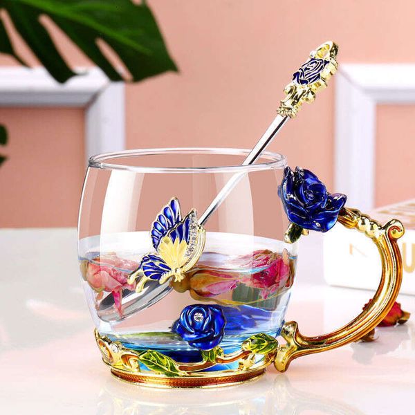 Hand-Made Enamel Coffee Crystal Milk Lemon Wer Tea Cup High-Grade Glass Drinkware Gift Couple Mug For Lover Wedding