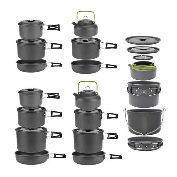Camping Cookware Set for 1-7 Persons Lightweight and Portable Pot and Pan with Carrying Bag Perfect for Outdoor Camping 241107